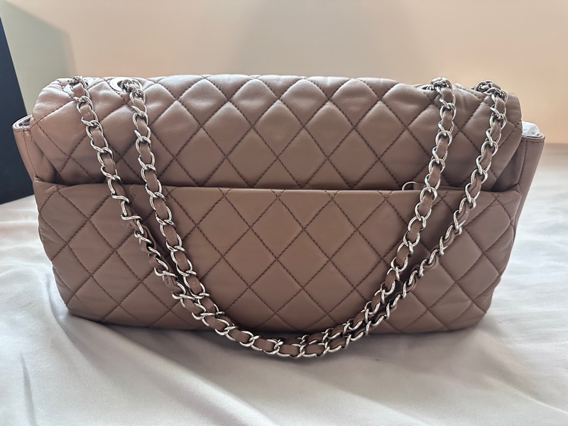 Chanel香奈兒卡其裸色CF單肩斜背機場包 14開 (極珍稀雨衣包)-15