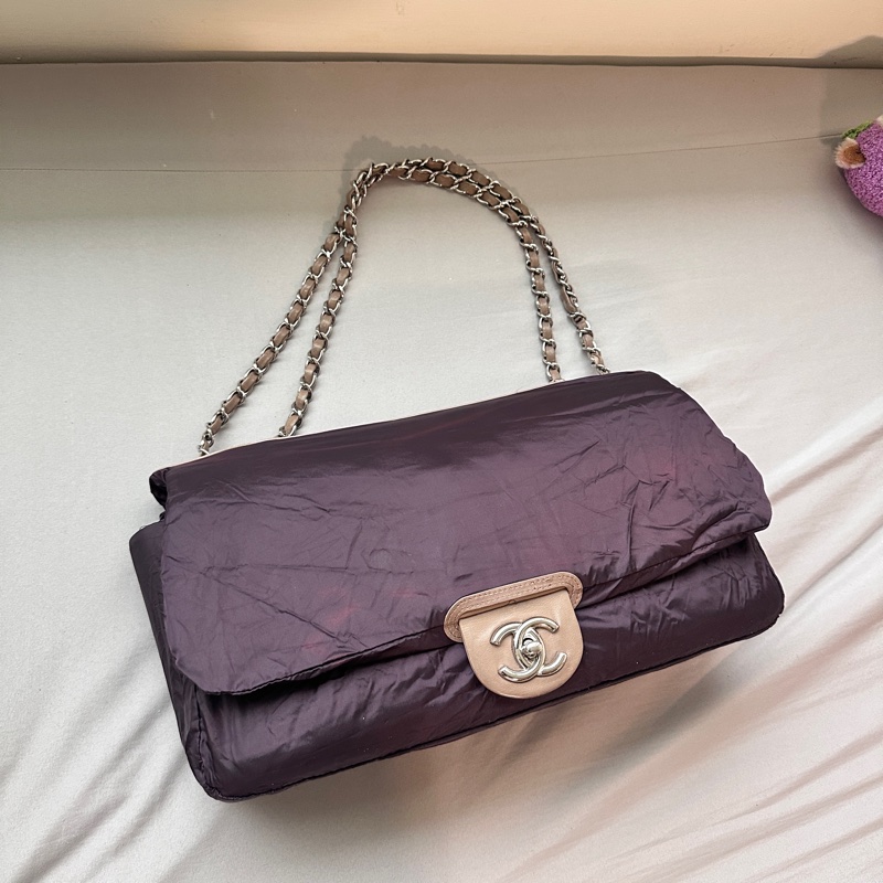 Chanel香奈兒卡其裸色CF單肩斜背機場包 14開 (極珍稀雨衣包)-23