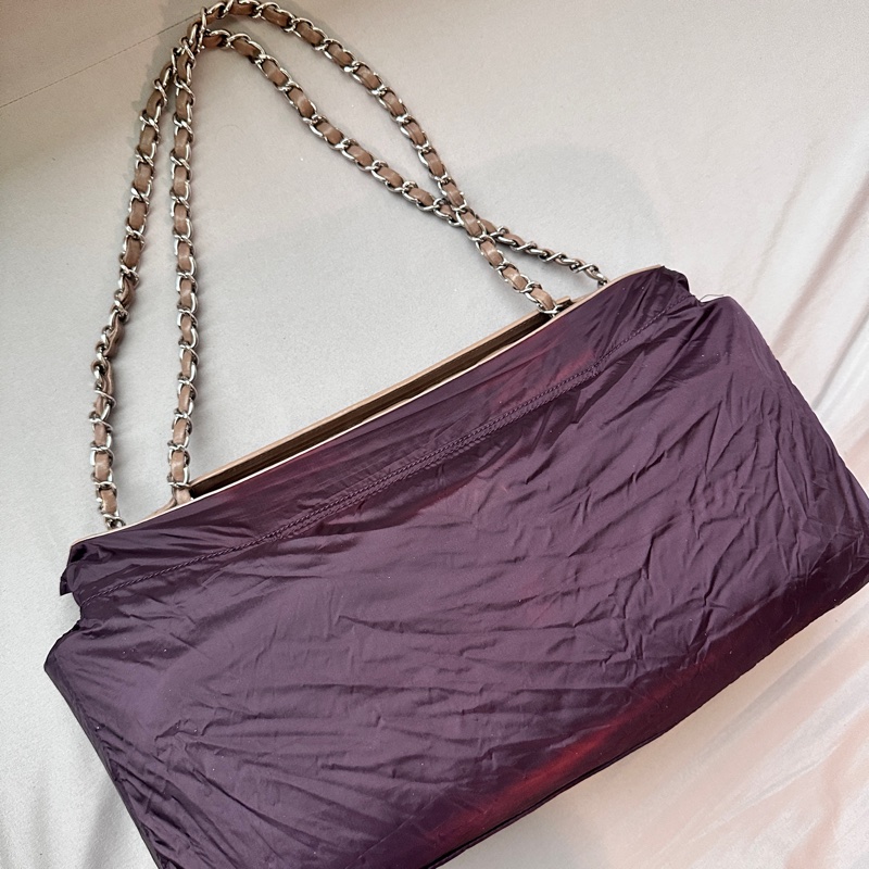 Chanel香奈兒卡其裸色CF單肩斜背機場包 14開 (極珍稀雨衣包)-24