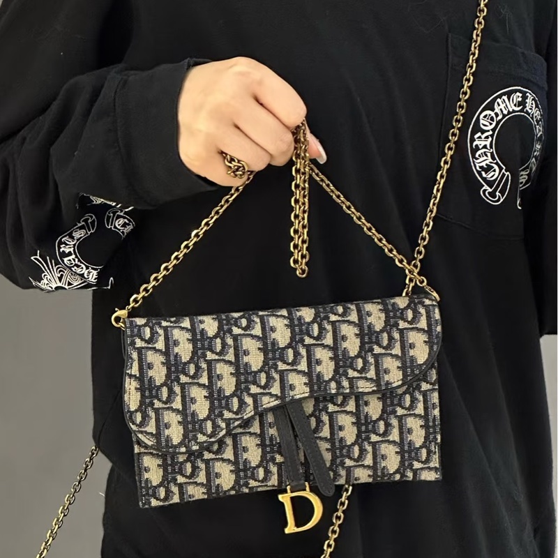 絕美日常款✨99新🆕Dior迪奧老花Saddle小號woc單肩斜挎包-0