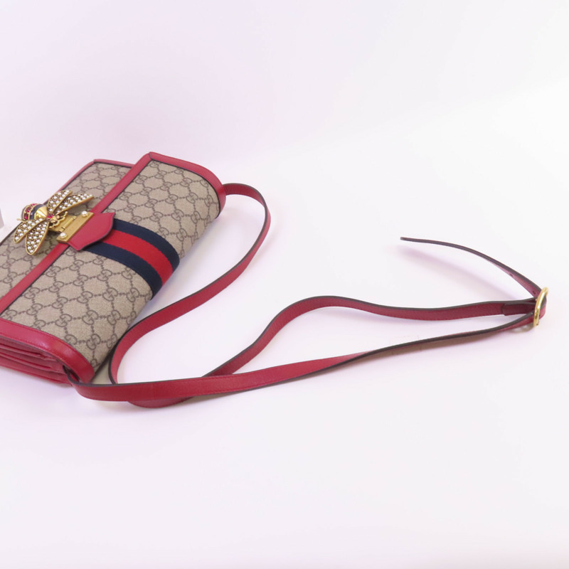 GUCCI 塗層帆布GG Supreme Queen Margaret Medium金扣鏈帶肩背袋-4