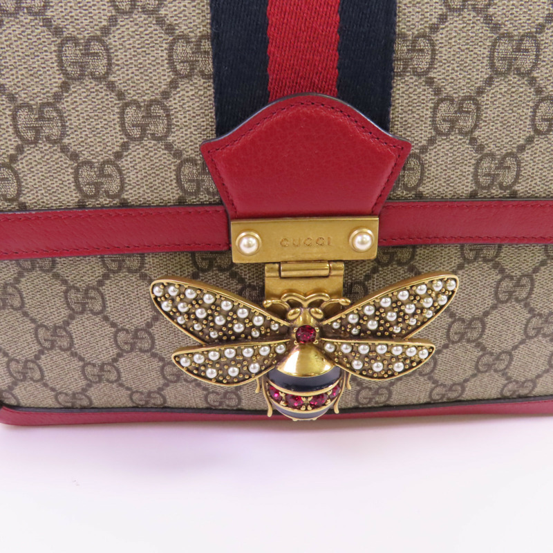 GUCCI 塗層帆布GG Supreme Queen Margaret Medium金扣鏈帶肩背袋-9