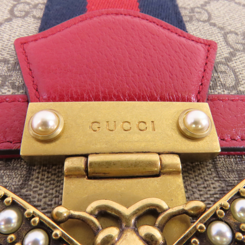 GUCCI 塗層帆布GG Supreme Queen Margaret Medium金扣鏈帶肩背袋-10