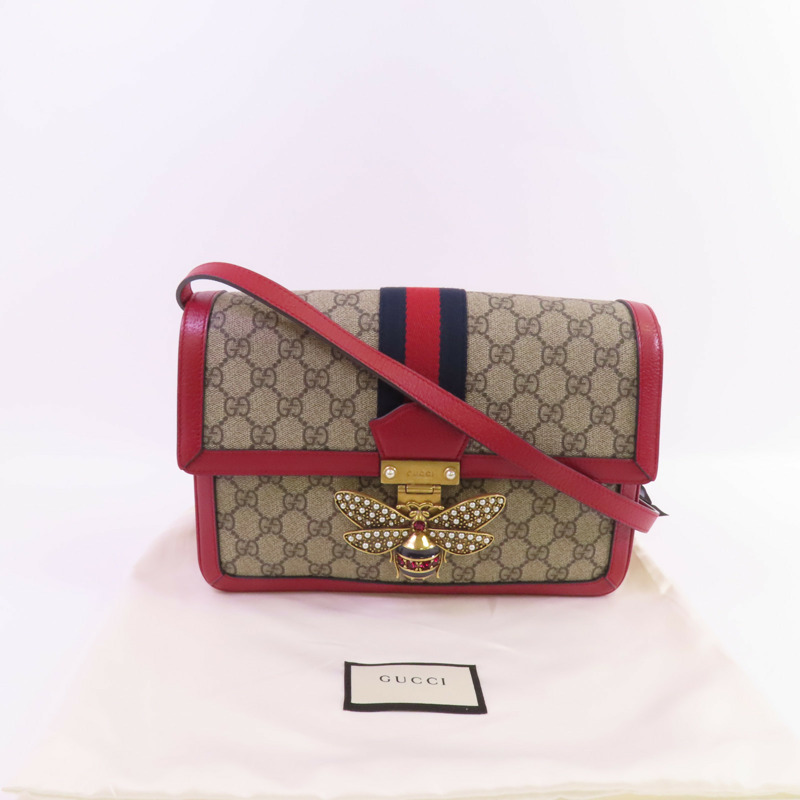 GUCCI 塗層帆布GG Supreme Queen Margaret Medium金扣鏈帶肩背袋-16