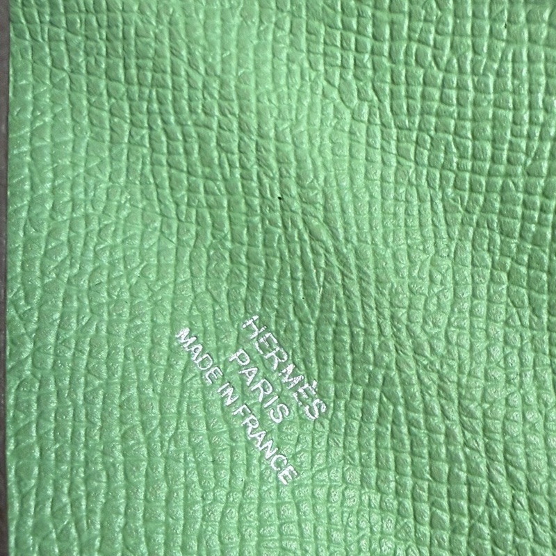 愛馬仕 Hermès Epsom Calvi 大象灰拼牛油果綠 卡包 名片夾 9成新 Y刻-2