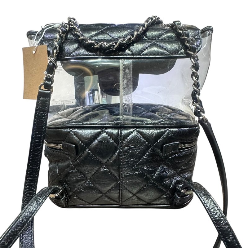 【美收精品】CHANEL黑色皮革透明拼接後背包 4-649-1