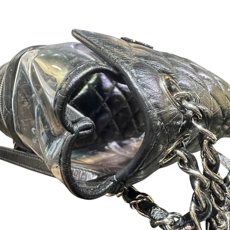 【美收精品】CHANEL黑色皮革透明拼接後背包 4-649-4