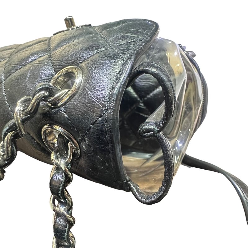 【美收精品】CHANEL黑色皮革透明拼接後背包 4-649-5