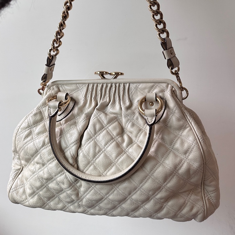 Marc Jacobs the stam奶白菱格紋復古DECO真皮鏈條單肩包-1