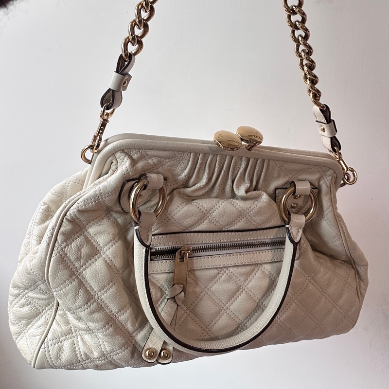 Marc Jacobs the stam奶白菱格紋復古DECO真皮鏈條單肩包-2