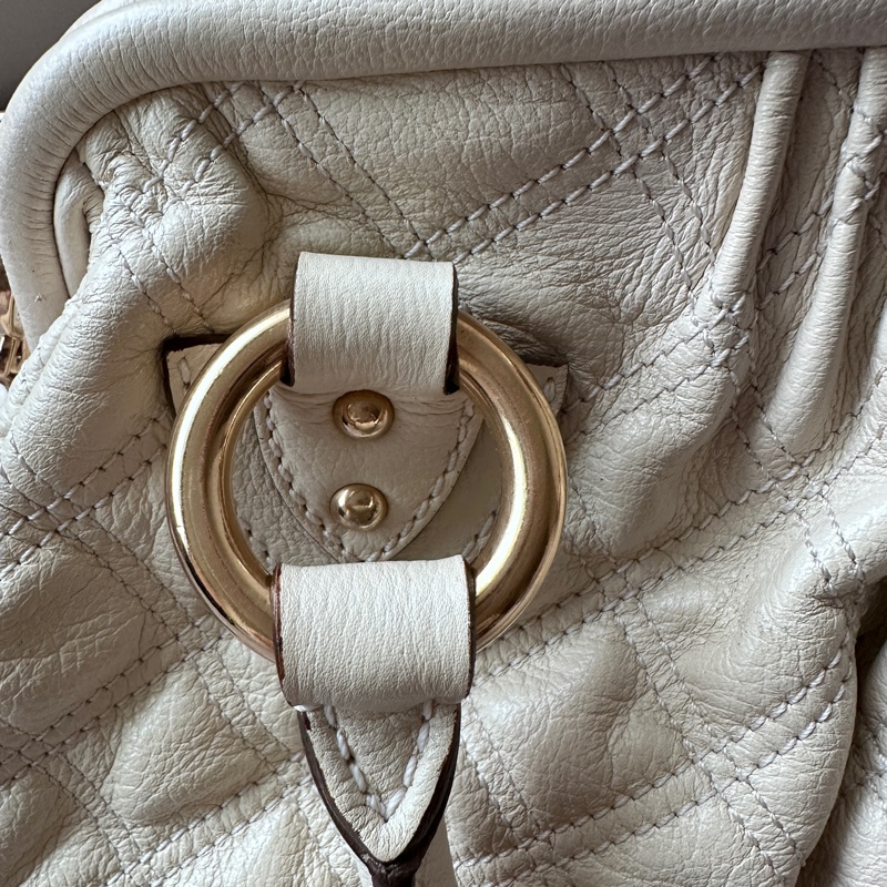 Marc Jacobs the stam奶白菱格紋復古DECO真皮鏈條單肩包-5