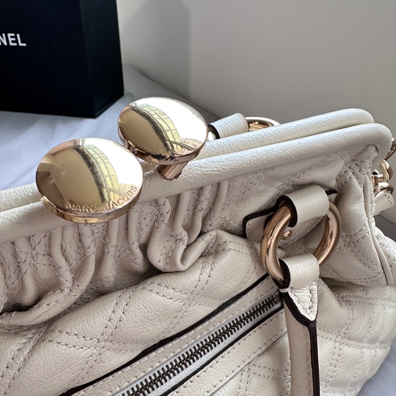 Marc Jacobs the stam奶白菱格紋復古DECO真皮鏈條單肩包-7