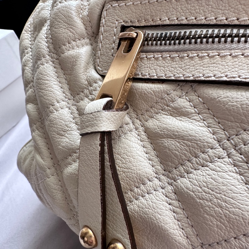 Marc Jacobs the stam奶白菱格紋復古DECO真皮鏈條單肩包-12