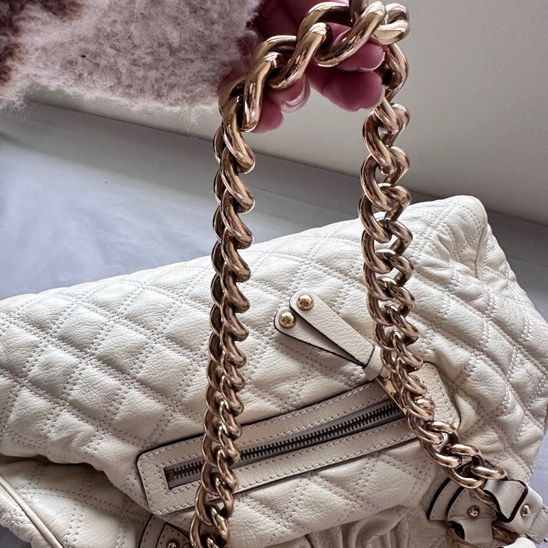 Marc Jacobs the stam奶白菱格紋復古DECO真皮鏈條單肩包-16