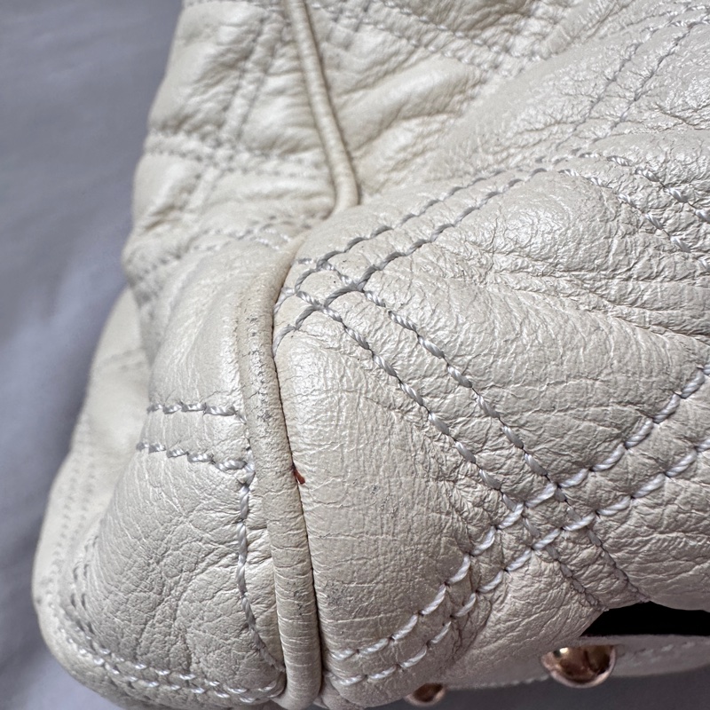 Marc Jacobs the stam奶白菱格紋復古DECO真皮鏈條單肩包-18