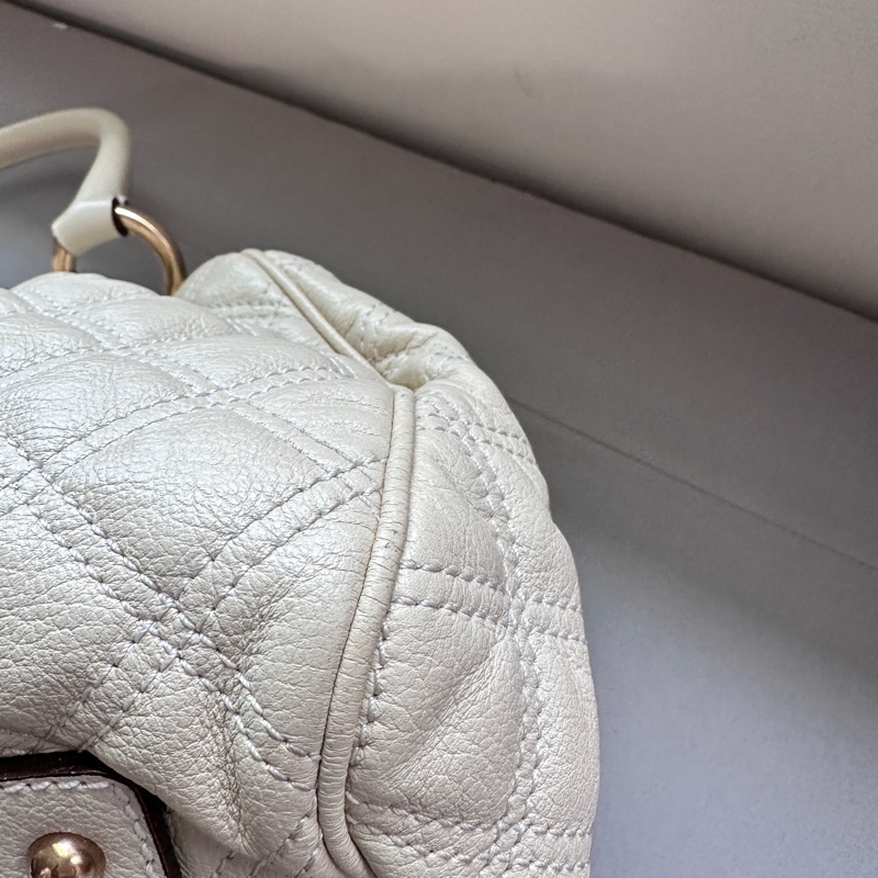 Marc Jacobs the stam奶白菱格紋復古DECO真皮鏈條單肩包-19