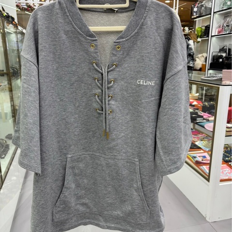 CELINE賽琳 Logo字母印花繫帶寬鬆短袖 M碼