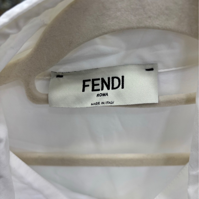 FENDI芬迪 純色高領襯衫式 長袖洋裝 白色 44碼-2