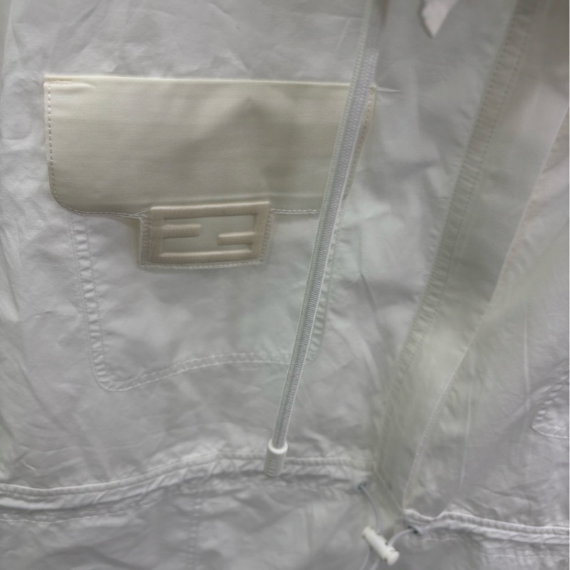 FENDI芬迪 純色高領襯衫式 長袖洋裝 白色 44碼-5