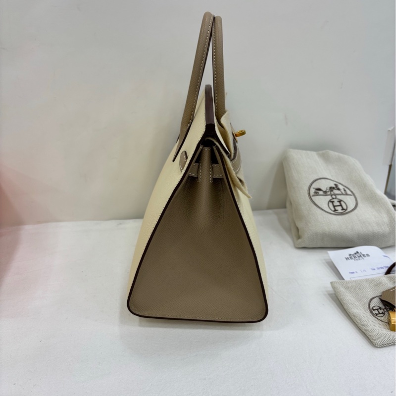 Hermes愛馬仕奶昔白金扣Kelly二代，全套帶23年的票！奶昔白拼大象灰，Epsom皮，金扣， SO馬蹄標 Vip特殊訂製 B刻 肩帶有刻字，大全套-2