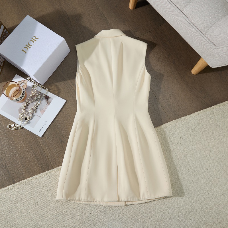 ❤️ DIOR 華麗胸針 超顯氣質 無袖 米色連衣裙-6