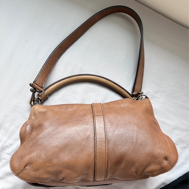 BURBERRY 雙肩帶全牛皮棕色美拉德單肩包-6