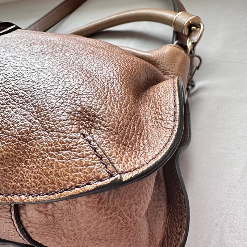 BURBERRY 雙肩帶全牛皮棕色美拉德單肩包-9