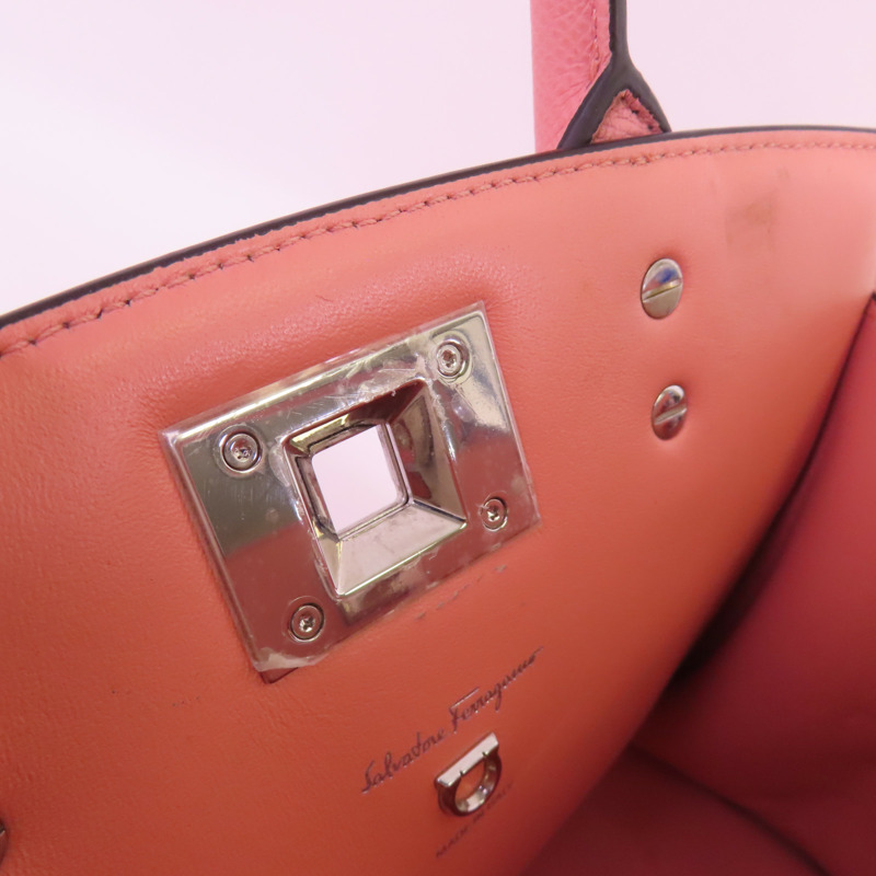 Salvatore Ferragamo 牛皮皮革Studio Box Bag銀扣手挽肩背兩用袋-14