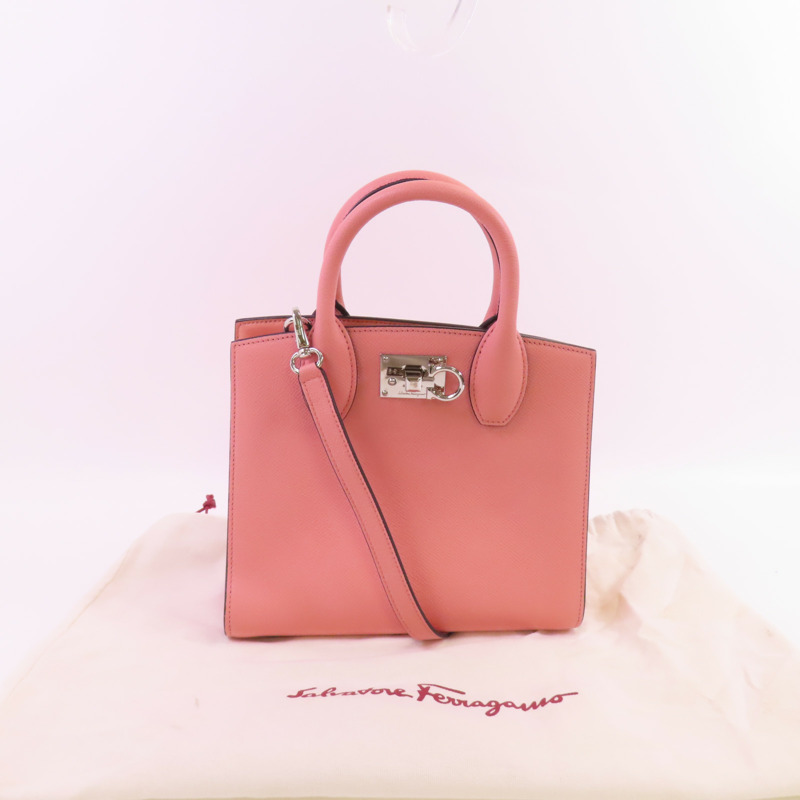 Salvatore Ferragamo 牛皮皮革Studio Box Bag銀扣手挽肩背兩用袋-18