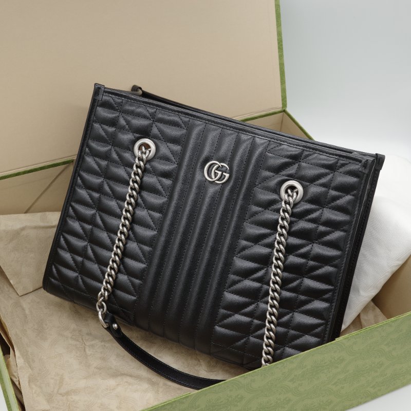 Gucci 古馳 GG Marmont  黑色 小牛皮 中型托特包-0