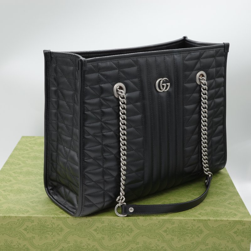 Gucci 古馳 GG Marmont  黑色 小牛皮 中型托特包-3