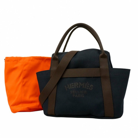 愛馬仕 Hermès Sac de Pansage 帆布手提包，海軍藍，飾有 K 字印記，女士兩用款