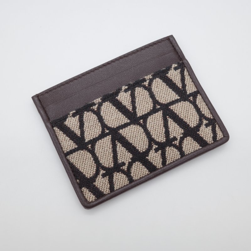 Valentino范倫鐵諾 Toile Iconographe 立體 Logo 棕色 米白色 帆布 牛皮 卡夾-1