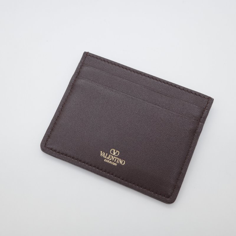 Valentino范倫鐵諾 Toile Iconographe 立體 Logo 棕色 米白色 帆布 牛皮 卡夾-2