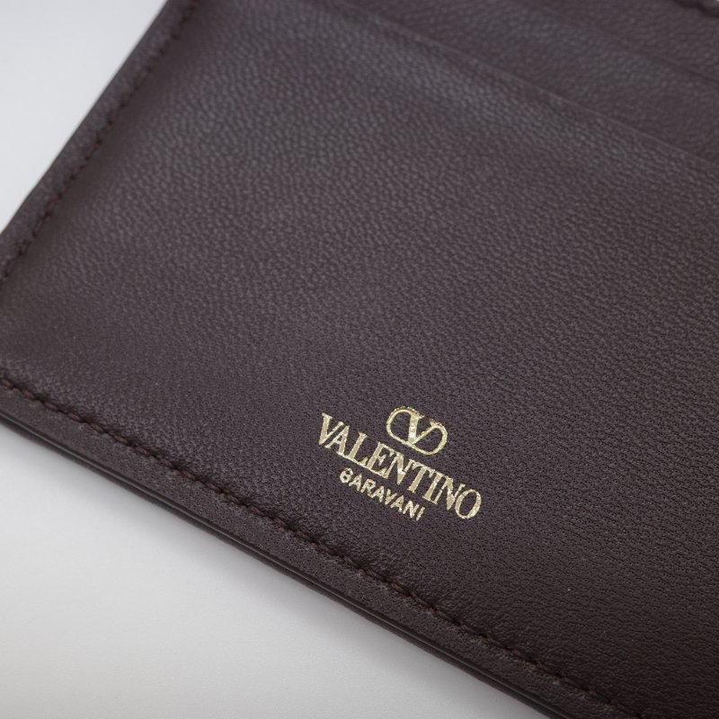 Valentino范倫鐵諾 Toile Iconographe 立體 Logo 棕色 米白色 帆布 牛皮 卡夾-3