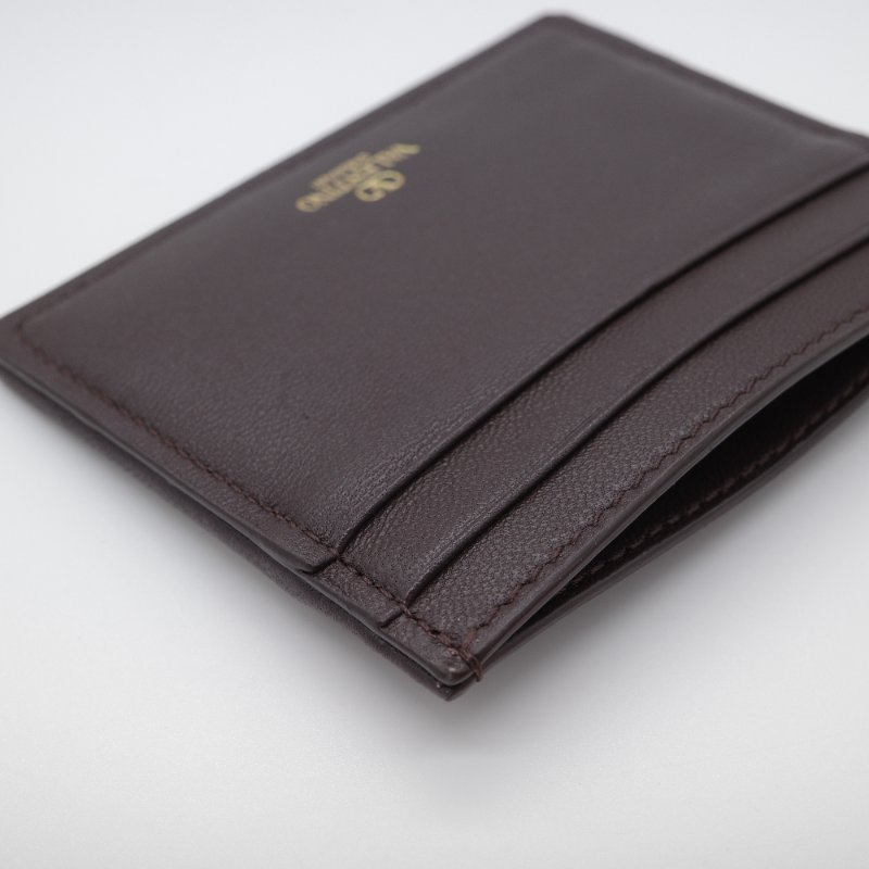 Valentino范倫鐵諾 Toile Iconographe 立體 Logo 棕色 米白色 帆布 牛皮 卡夾-4