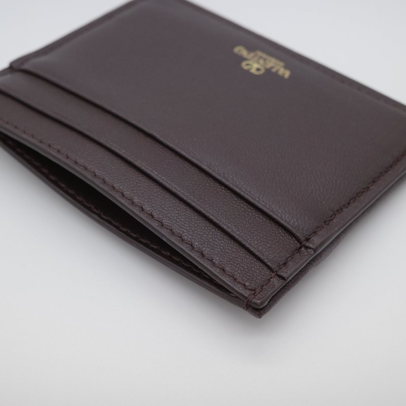 Valentino范倫鐵諾 Toile Iconographe 立體 Logo 棕色 米白色 帆布 牛皮 卡夾-5