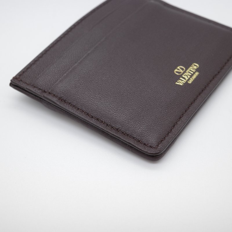 Valentino范倫鐵諾 Toile Iconographe 立體 Logo 棕色 米白色 帆布 牛皮 卡夾-6