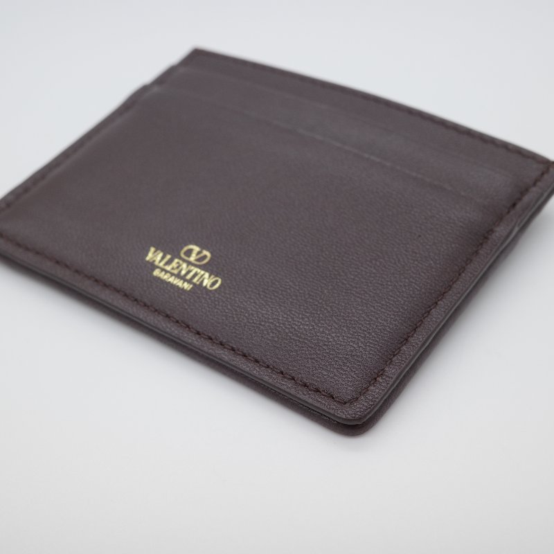 Valentino范倫鐵諾 Toile Iconographe 立體 Logo 棕色 米白色 帆布 牛皮 卡夾-7