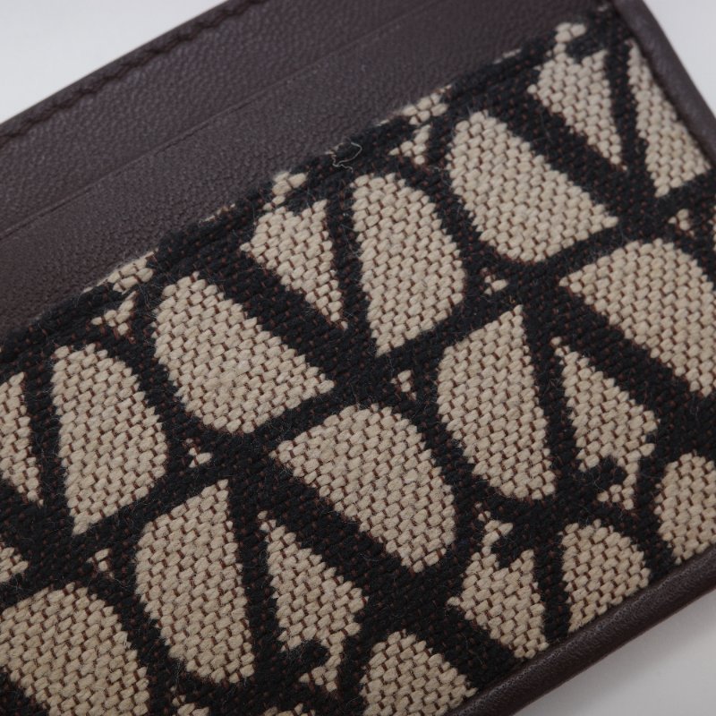 Valentino范倫鐵諾 Toile Iconographe 立體 Logo 棕色 米白色 帆布 牛皮 卡夾-8