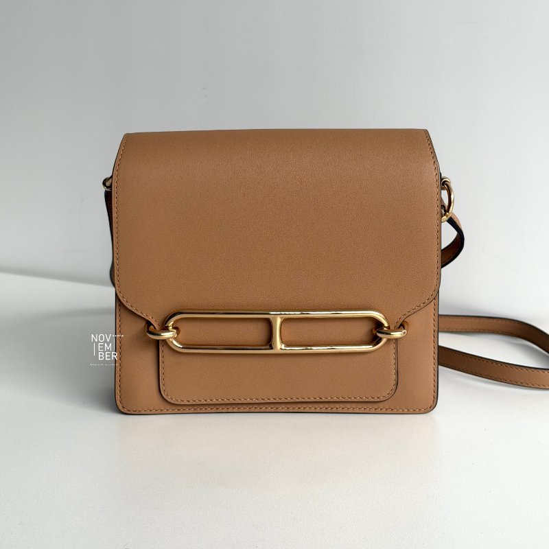 99新🆕 Hermès 愛馬仕 mini Roulis 奶茶色金釦-0