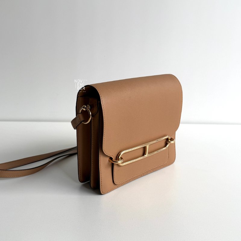 99新🆕 Hermès 愛馬仕 mini Roulis 奶茶色金釦-1