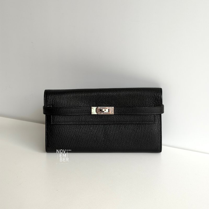 99新🆕 Hermès 愛馬仕 Kelly長夾 黑色銀釦-0