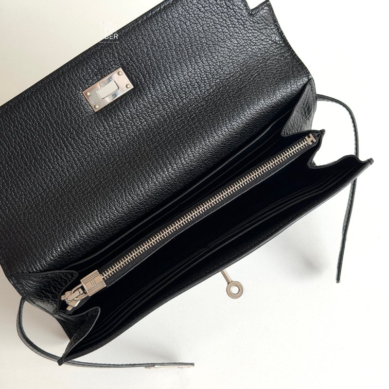 99新🆕 Hermès 愛馬仕 Kelly長夾 黑色銀釦-1