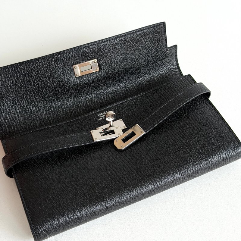99新🆕 Hermès 愛馬仕 Kelly長夾 黑色銀釦-2