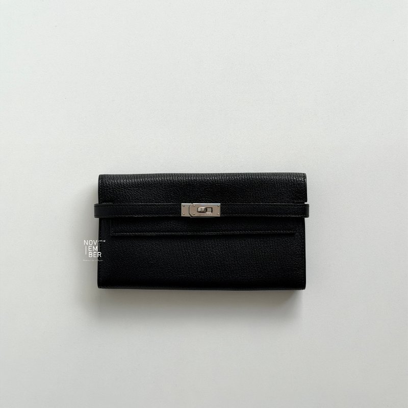 99新🆕 Hermès 愛馬仕 Kelly長夾 黑色銀釦-3