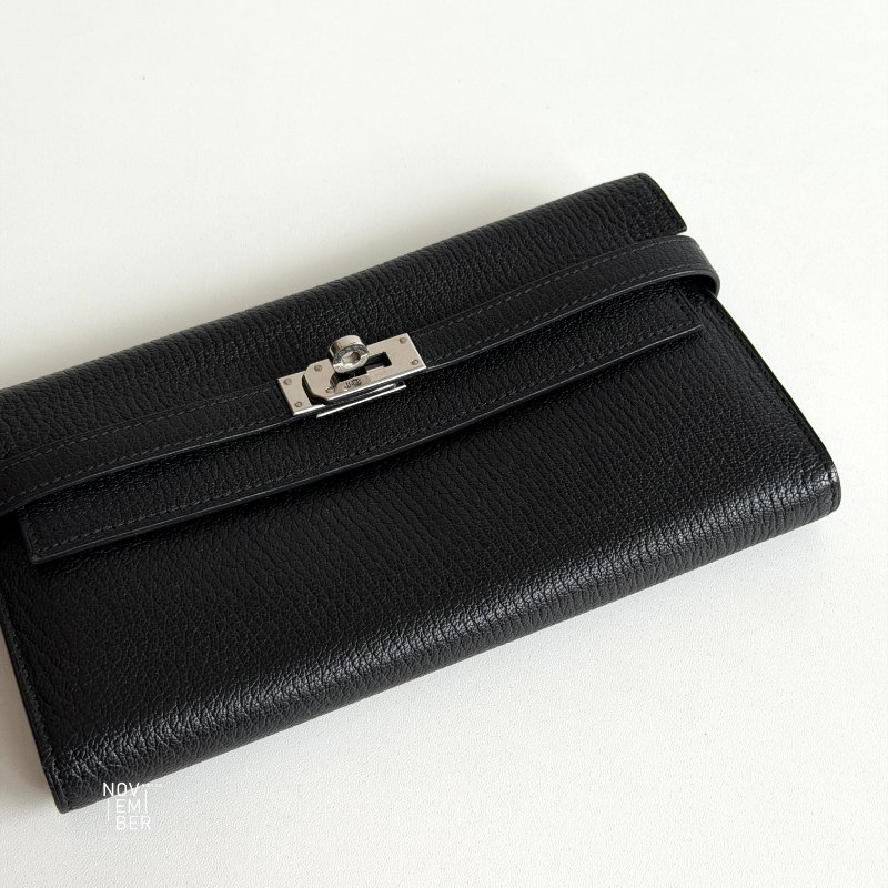 99新🆕 Hermès 愛馬仕 Kelly長夾 黑色銀釦-4