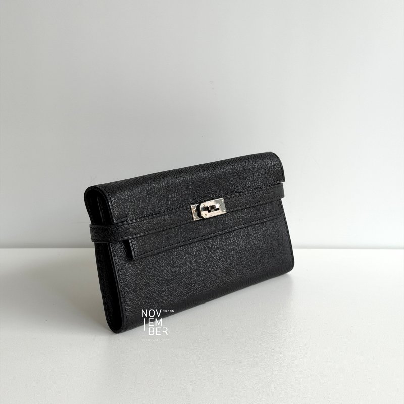 99新🆕 Hermès 愛馬仕 Kelly長夾 黑色銀釦-5