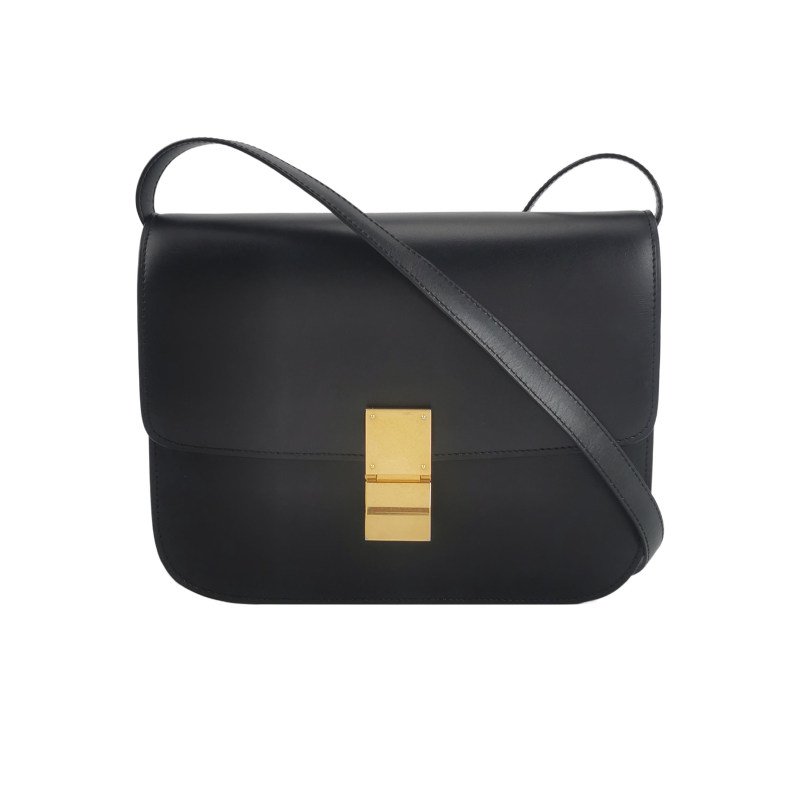 Celine Classic Box豆腐包中號牛皮純色按壓式鎖扣斜挎包單肩包-0