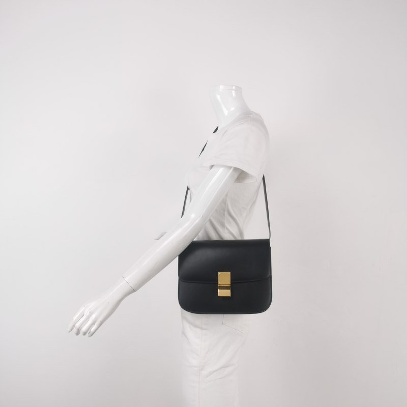 Celine Classic Box豆腐包中號牛皮純色按壓式鎖扣斜挎包單肩包-1